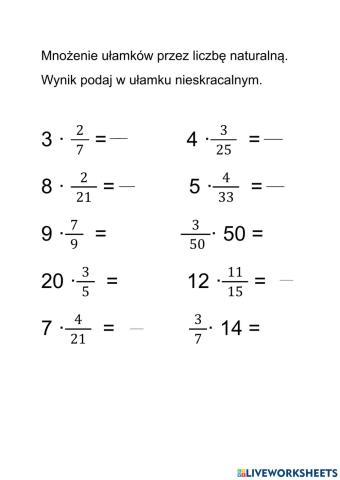 Mnożenie ułamka przez liczbę naturalną