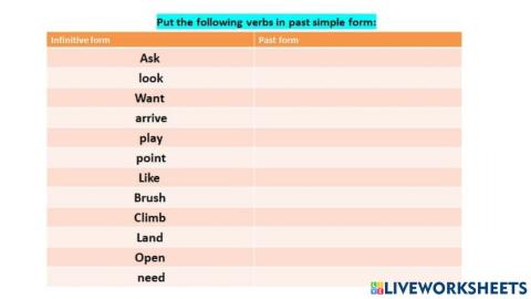 Unit 9 regular verbs