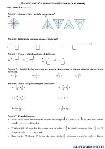 Ułamki zwykłe - powtórzenie wiadomości.