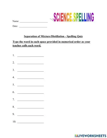 Distillation spelling quiz