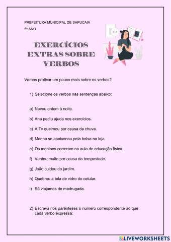 Exercícios extras sobre verbos