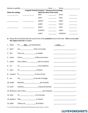 Pretérito Fuerte – Ej. 1