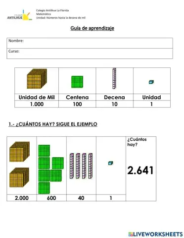 Valor posicional hasta la Decena de Mil