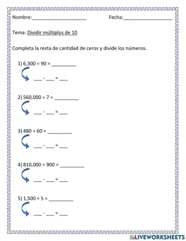 División múltiplos de 10