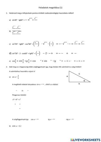 Trigonometrikus számítások (1)