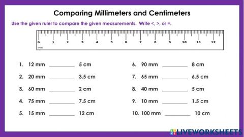 Comparing mm and cm