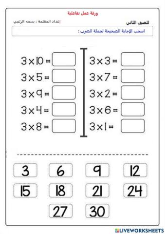 جدول ضرب العدد 3
