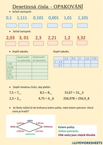 Desetinná čísla - Opakování