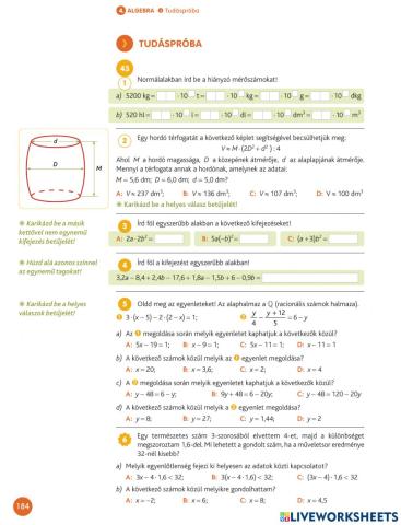 Tudáspróba - Algebra