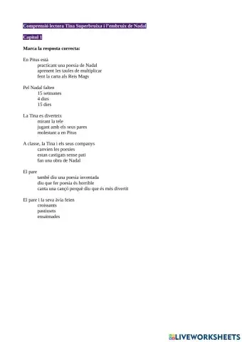 Comprensió lectora Tina superbruixa i l'embruix de Nadal Cap.1