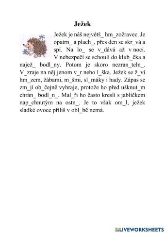 Ježek - vyjmenovaná slova