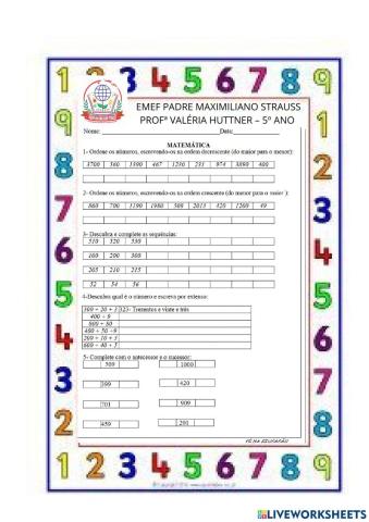Ordem crescente e decrescente- sucessor e antecessor