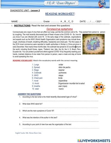 Reading: Corona virus symptoms