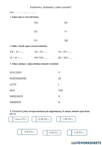 Kalendarz znaki rzymskie