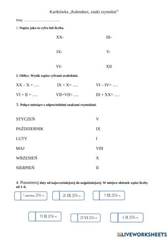 Kalendarz znaki rzymskie