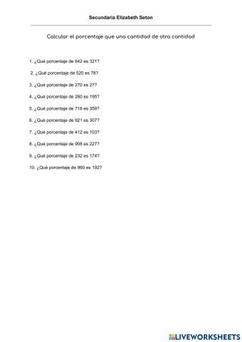 Porcentaje de un número de otro