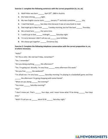 Time Prepositions (in, on, at)