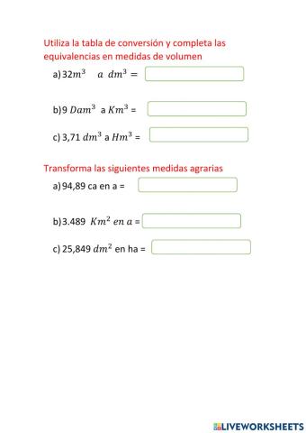 Medidas agrarias y de volumen