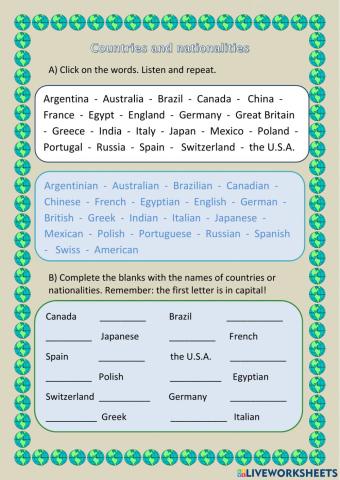 Countries and nationalities