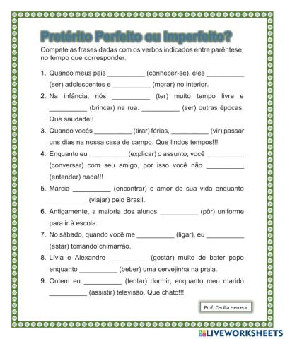 Pretérito Perfeito ou Imperfeito?