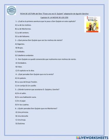 Comprension lectora ÉRASE UNA VEZ DON QUIJOTE