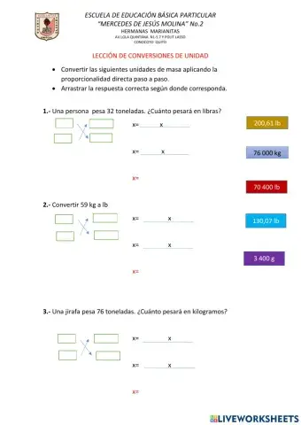 Conversiones de unidades de masa