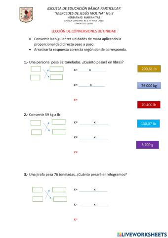 Conversiones de unidades de masa