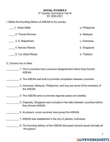 Social Studies 9 4th Qtr Summative Test B