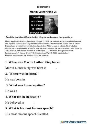 Martin Luther King and Michael Jackson biographies