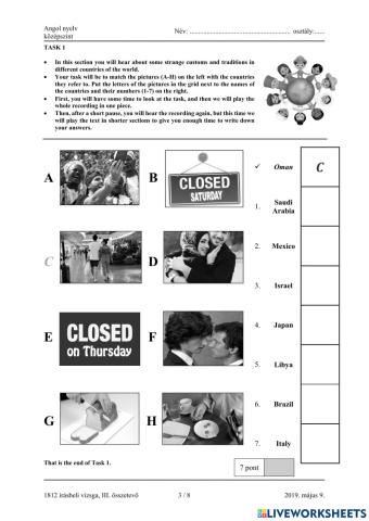 Matura B1 listening matching pictures