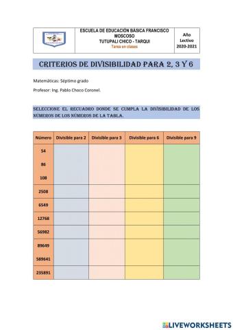 Divisibilidad para 2, 3,6 y 9