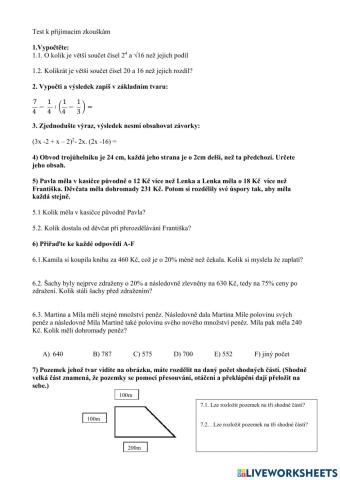 Přijímačky (9.ročník) - matematika