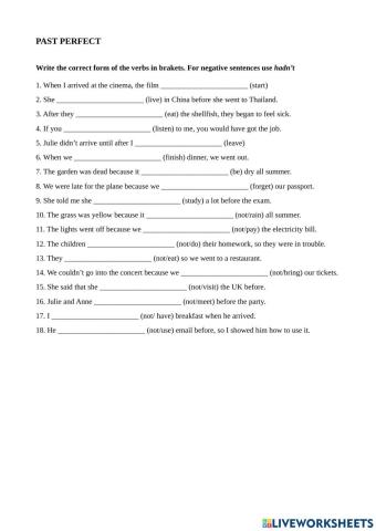 Past Perfect: affirmative & negative