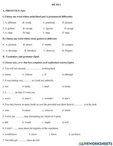 Đề thi lớp 10 môn tiếng anh