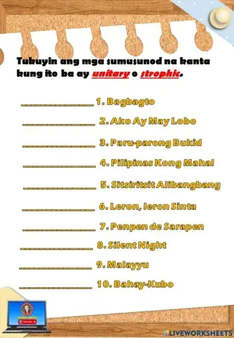 Anyo ng musika worksheet