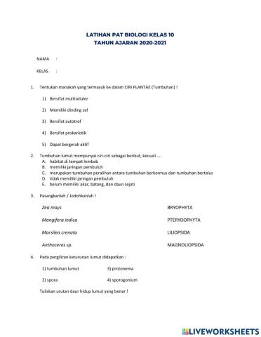 Soal Biologi - Persiapan PAT