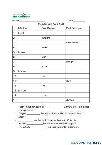 Irregular verbs 1-82