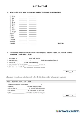 Past forms, negative and interrogative sentences in the past