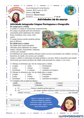 Atividade Integrada L. Portuguesa e Geografia - 29 de março