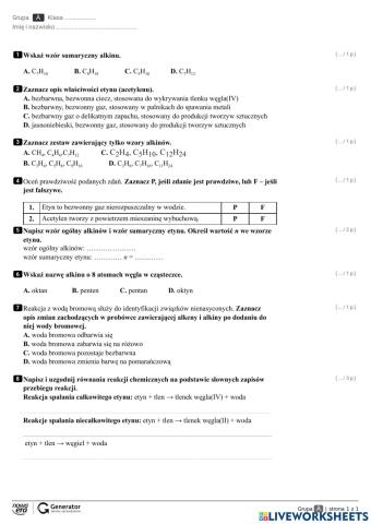 Alkiny - karty pracy