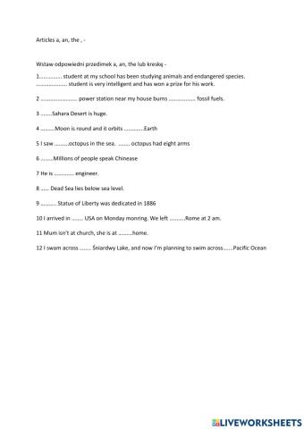 Articles a an the  zero