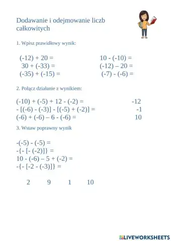 Dodawanie i odejmowanie liczb całkowitych