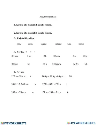 Arvutamine nimega arvudega