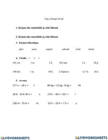 Arvutamine nimega arvudega