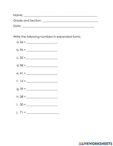 2 digit place value in expanded form