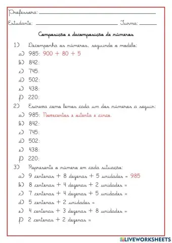 Composição e decomposição de Números até 1000