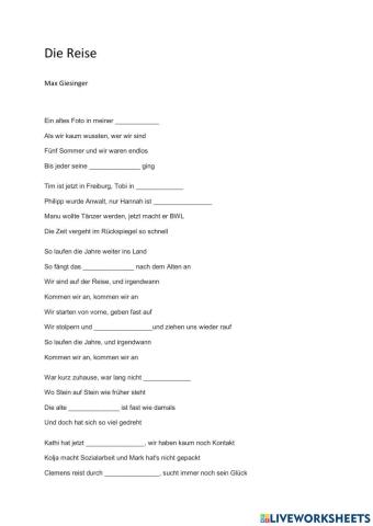 Karta pracy Die Reise