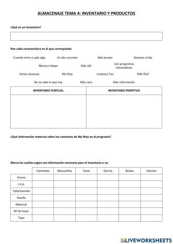 Inventario y productos