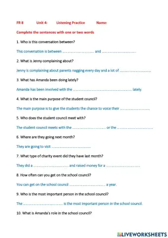 FR 8 Listening Practice Unit 4
