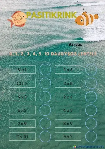 Daugybos lentelė iki 5